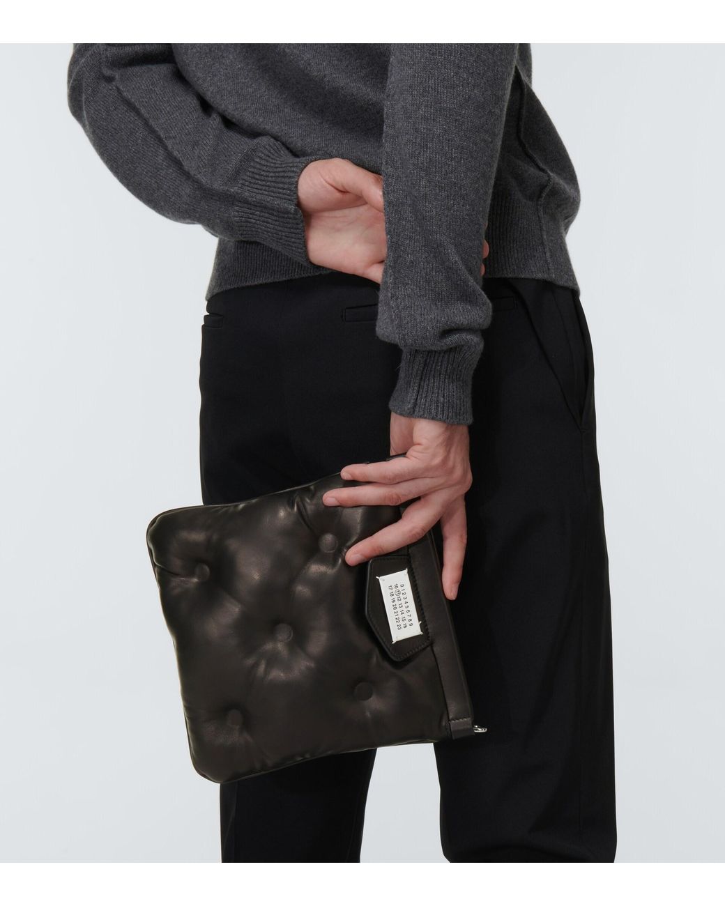 Maison Margiela Glam Slam Flat Leather Shoulder Bag in Black for
