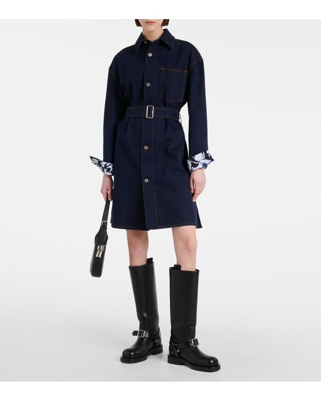 Burberry Blue Belted Denim Shirt Dress
