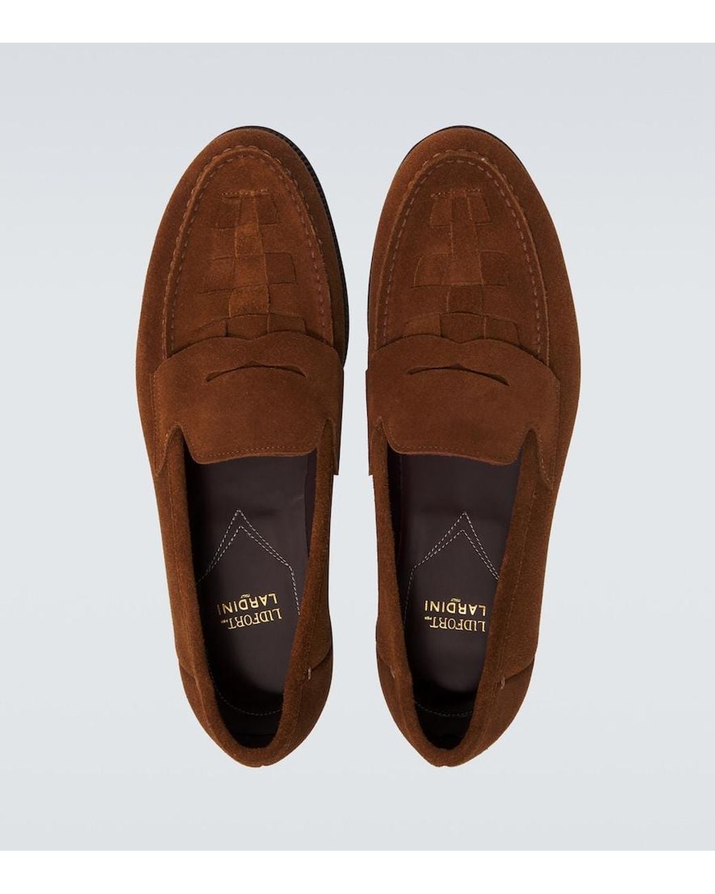 Lardini Brown Woven Suede Penny Loafers for men