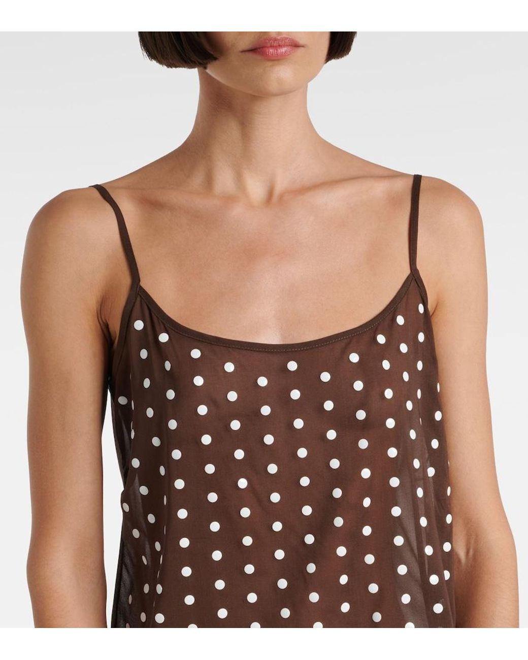 Dries Van Noten Brown Polka-Dot Silk-Blend Tank Top