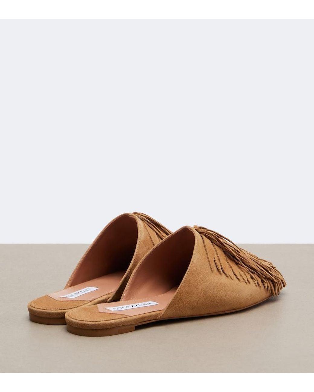 Aquazzura Brown Maverick Fringed Suede Mules