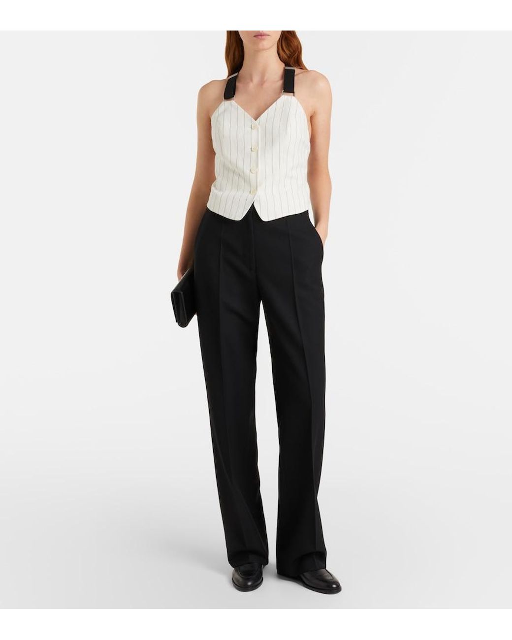 Ralph Lauren White Donnella Pinstriped Cotton, Linen And Wool Bustier Top