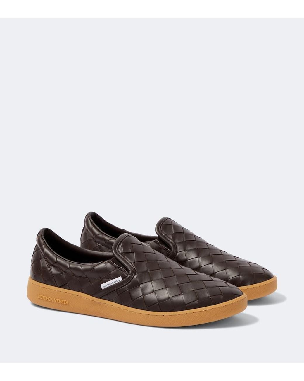 Bottega Veneta Brown Sawyer Intrecciato Leather Slip-On Shoes for men