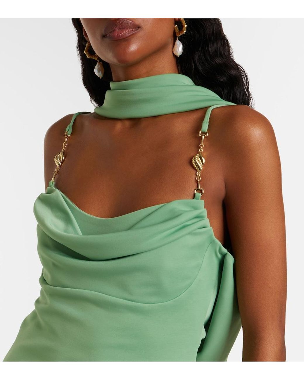 Rebecca Vallance Green Isla Draped Scarf-Detail Midi Dress