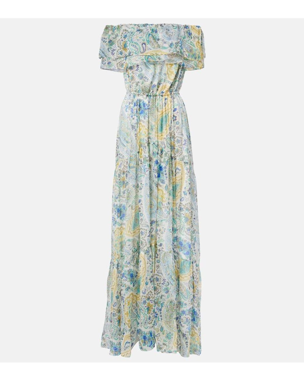 Etro Blue Paisley Silk Chiffon Maxi Dress