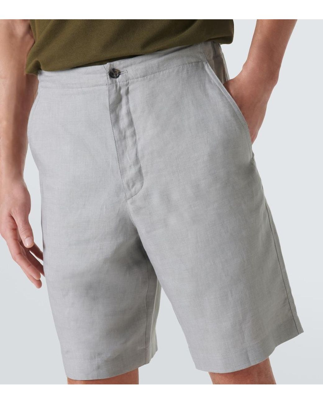 Loro Piana Gray Nolan Linen Bermuda Shorts for men