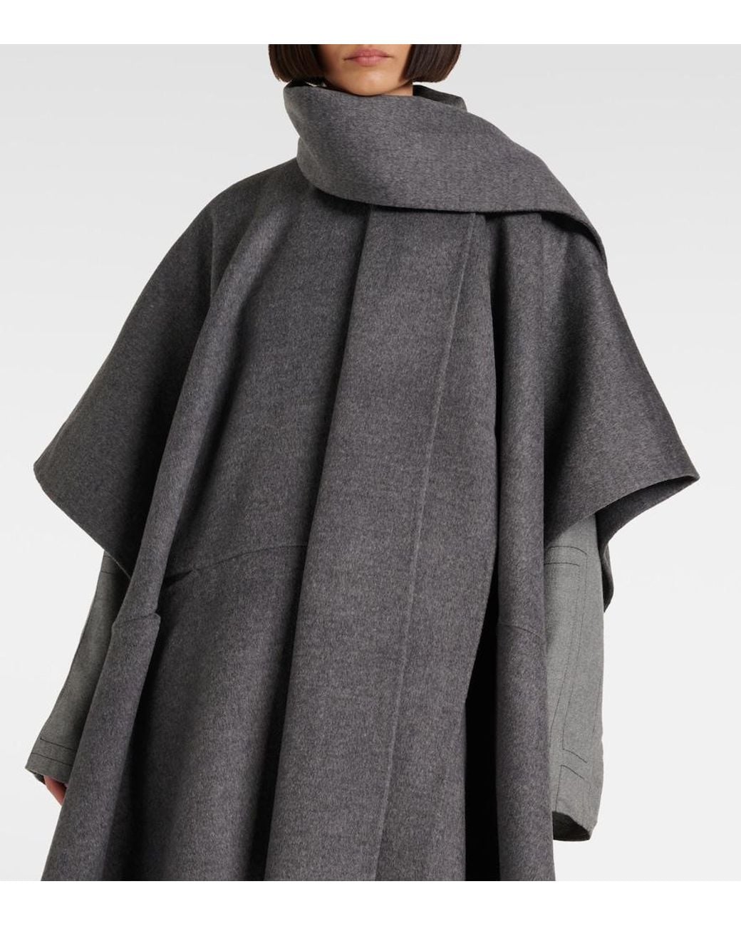 Totême Gray Double Scarf Wool Coat