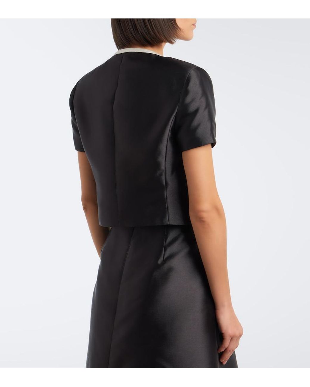 Jonathan Simkhai Black Naelle Bow-Detail Cropped Satin Top