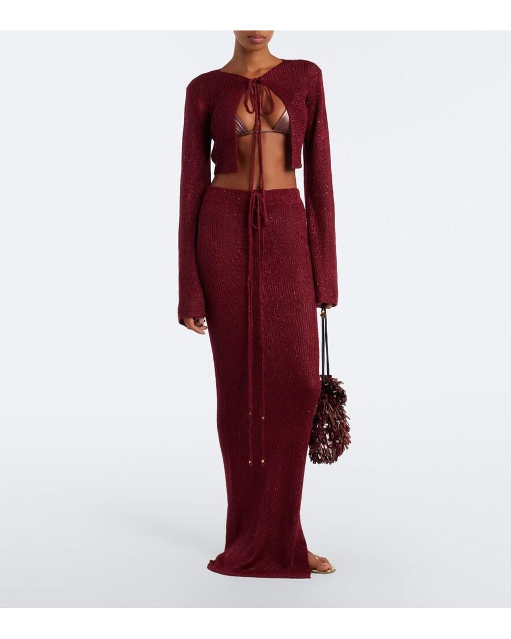 Bananhot Red Alma Cropped Sequined Cardigan