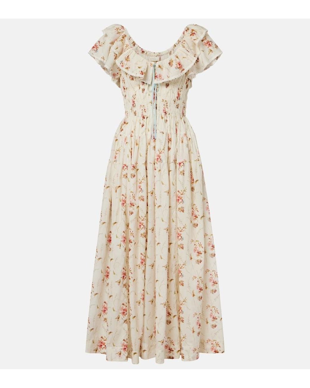 Doen Natural Illiana Floral Cotton Midi Dress