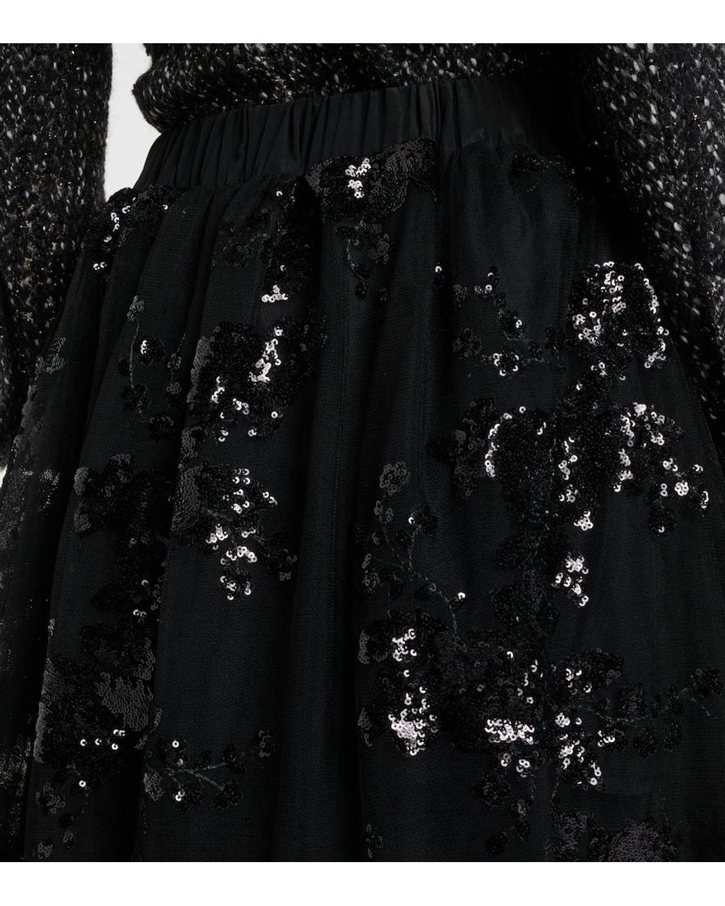 Simone Rocha Black Sequined Midi Skirt