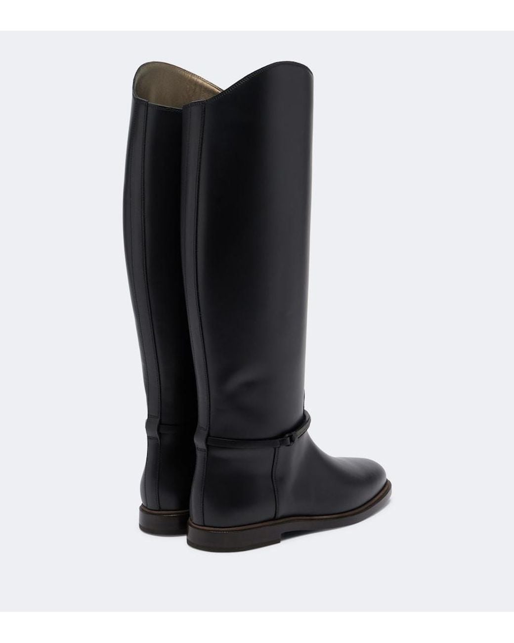 Brunello Cucinelli Black Monili Leather Knee-High Boots