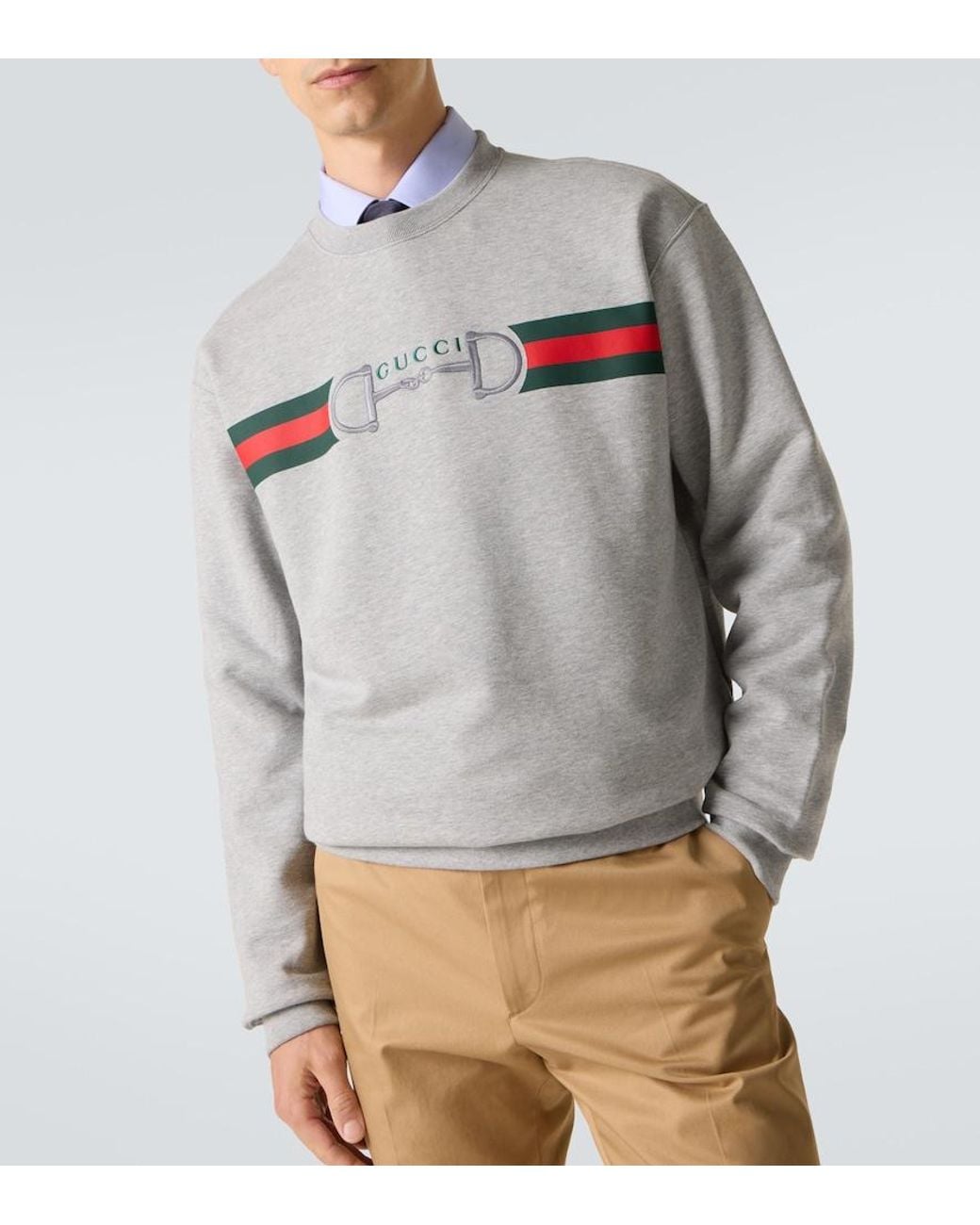 Sudadera De Algodon Con Web Gucci de hombre de color Gray