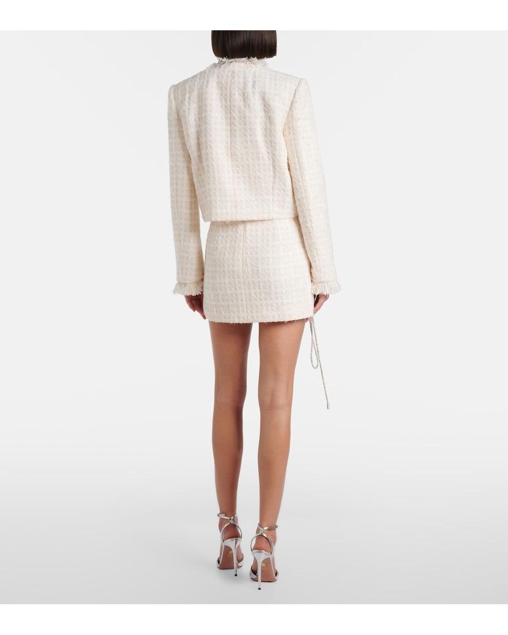 Area White Embellished Tweed Miniskirt