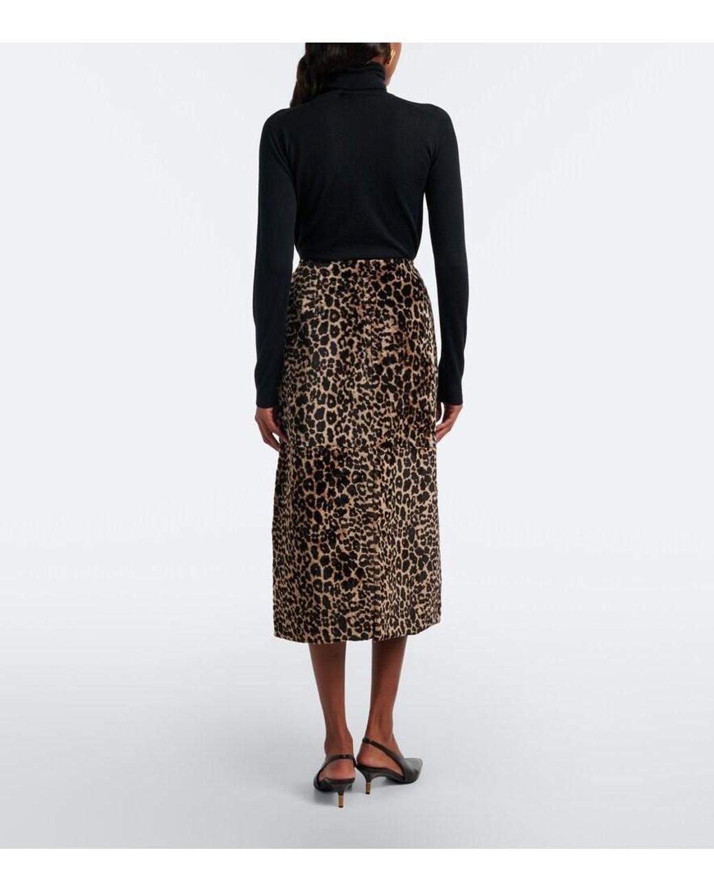 Nour Hammour Black Alana Leopard-Print Shearling Pencil Skirt