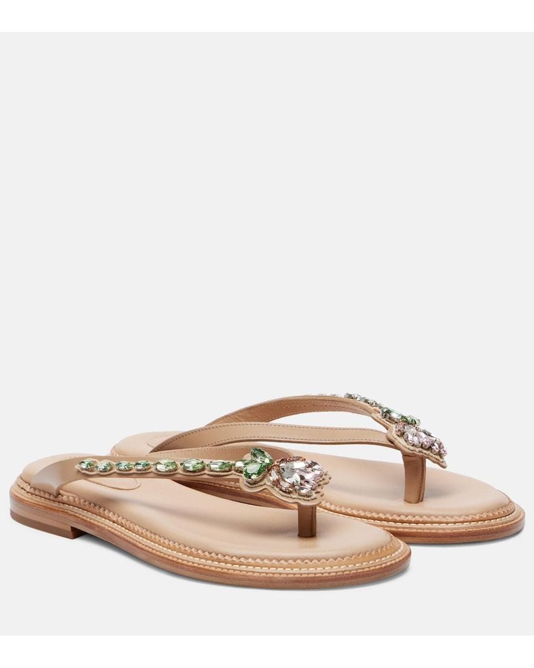 Simone Rocha Pink Embellished Leather Thong Sandals