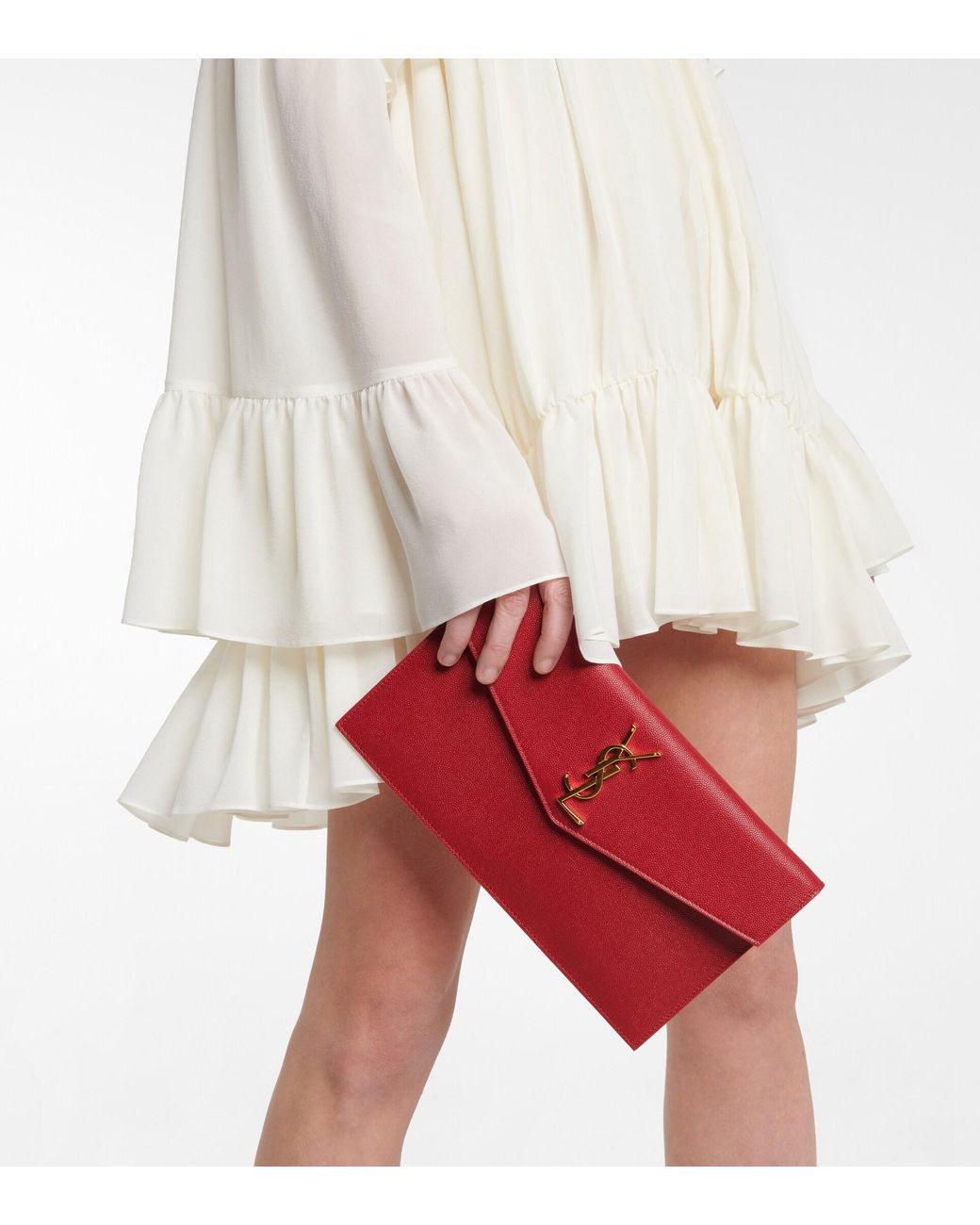 Saint Laurent Uptown Leather Clutch in Red | Lyst