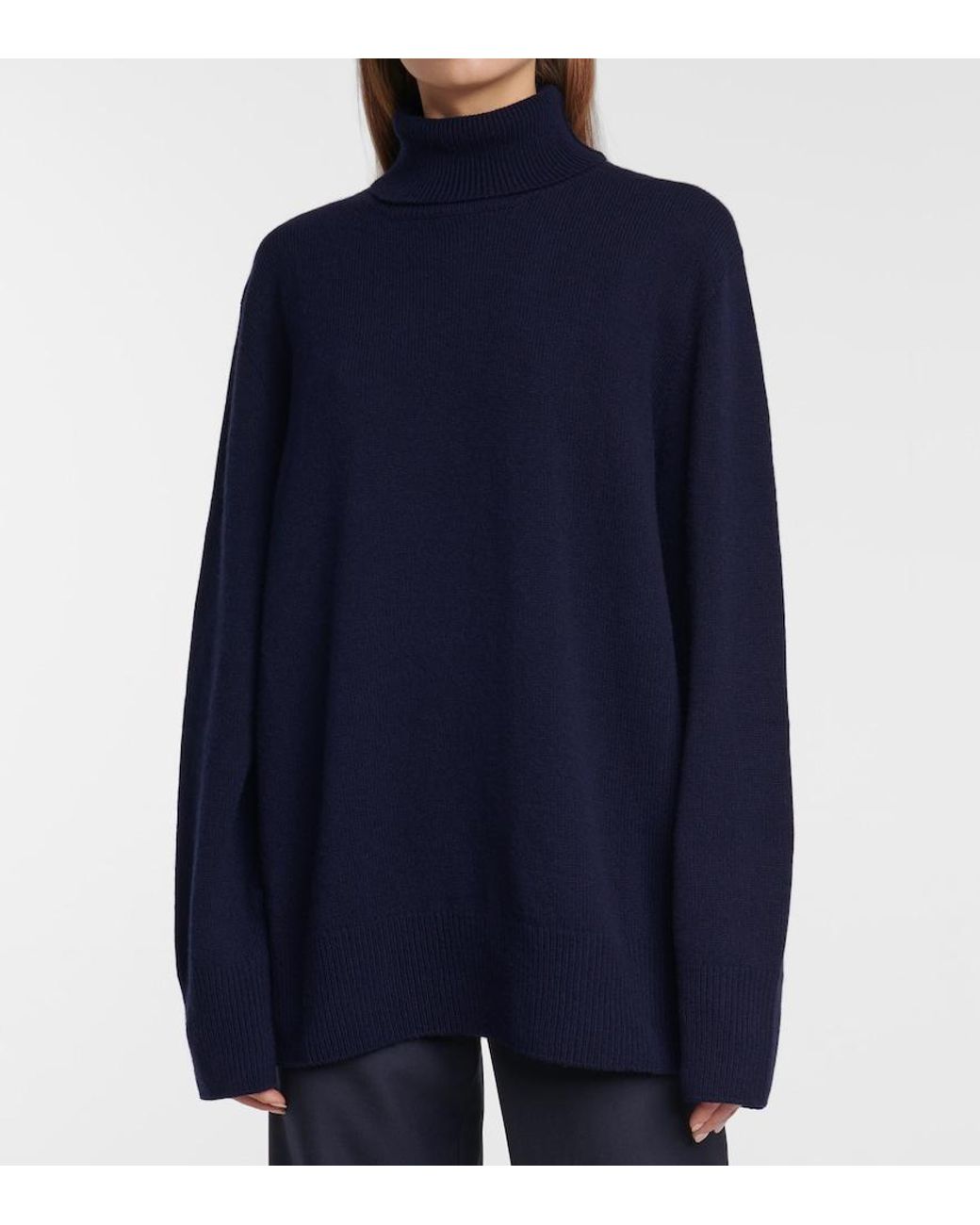 The Row Blue Milina Turtleneck Wool And Cashmere Sweater