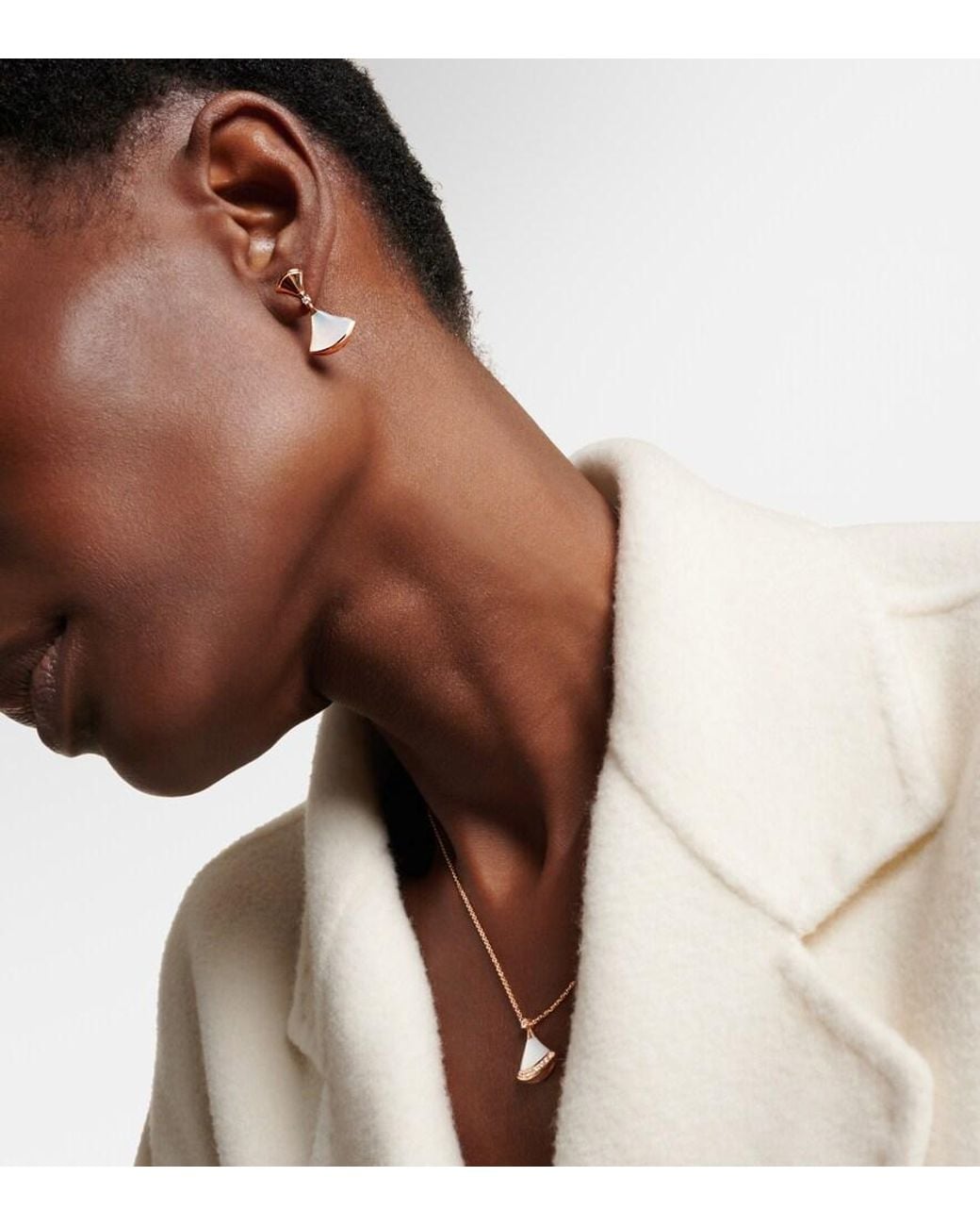 BVLGARI Natural Diva's Dream 18Kt Rose Drop Earrings With Diamonds And Mother-Of-Pearl