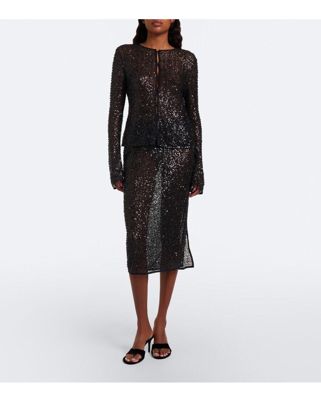 Sir Black Cassia Sequined Midi Skirt