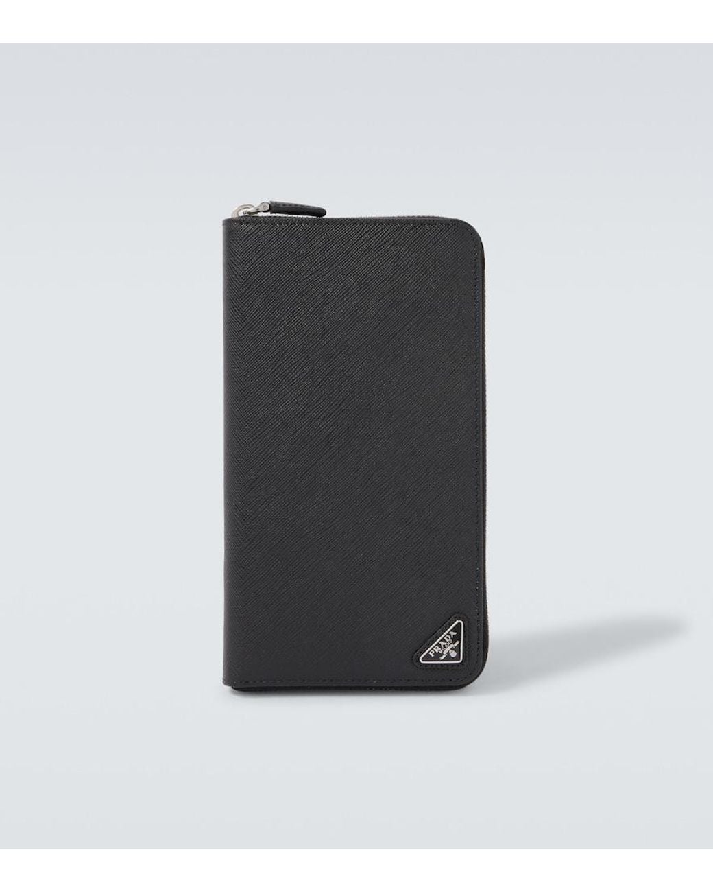 Prada Black Logo Saffiano Leather Wallet for men