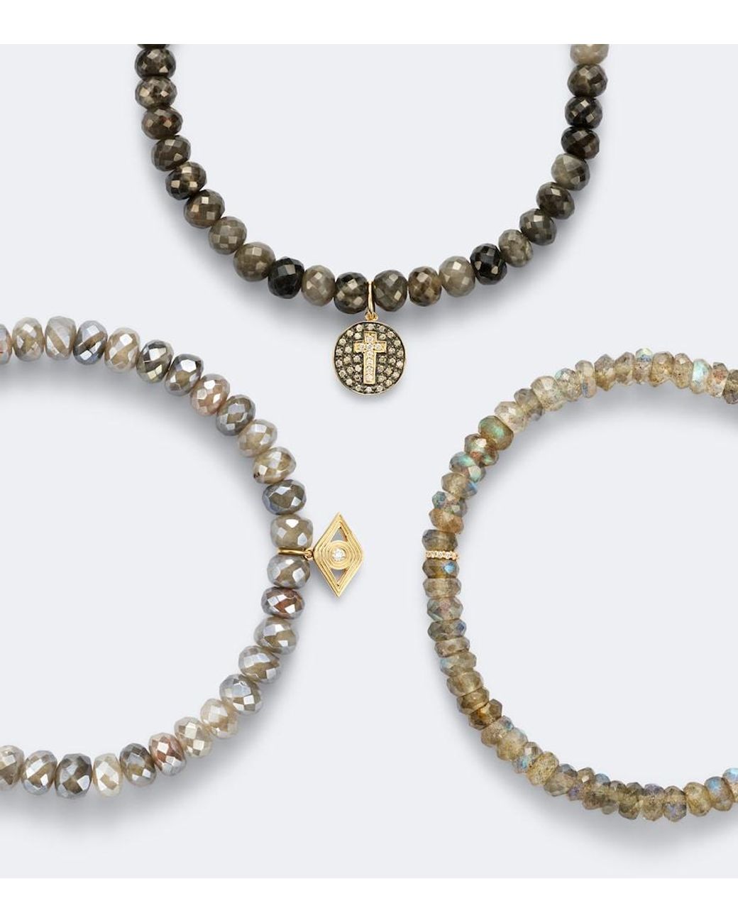 Sydney Evan White Set Of 3 14Kt Beaded Bracelets With Gemstones for men
