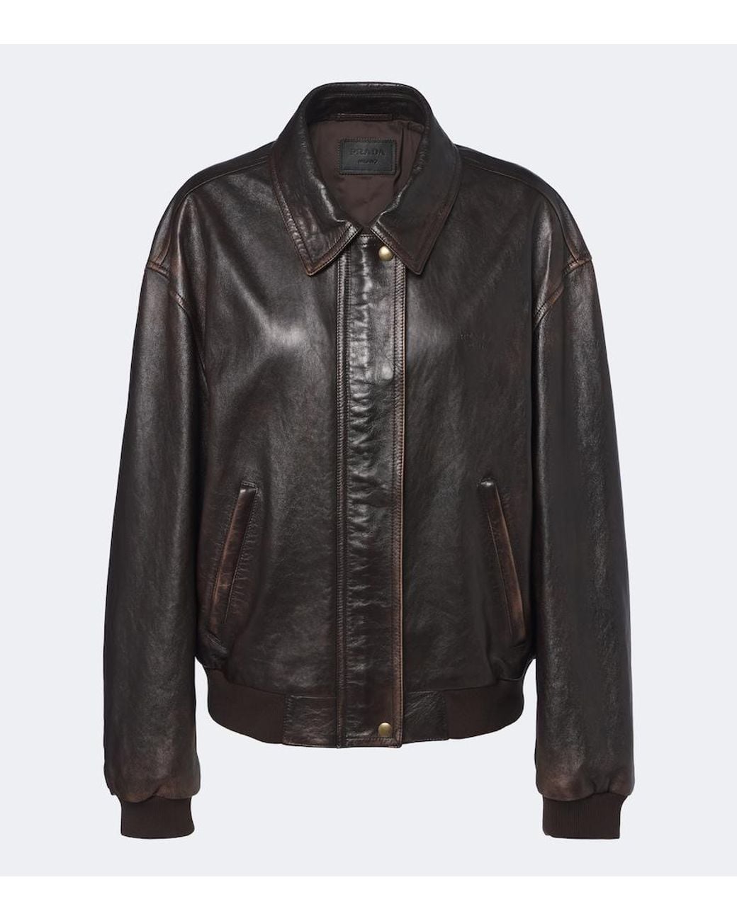 Prada Black Oversized Leather Blouson Jacket