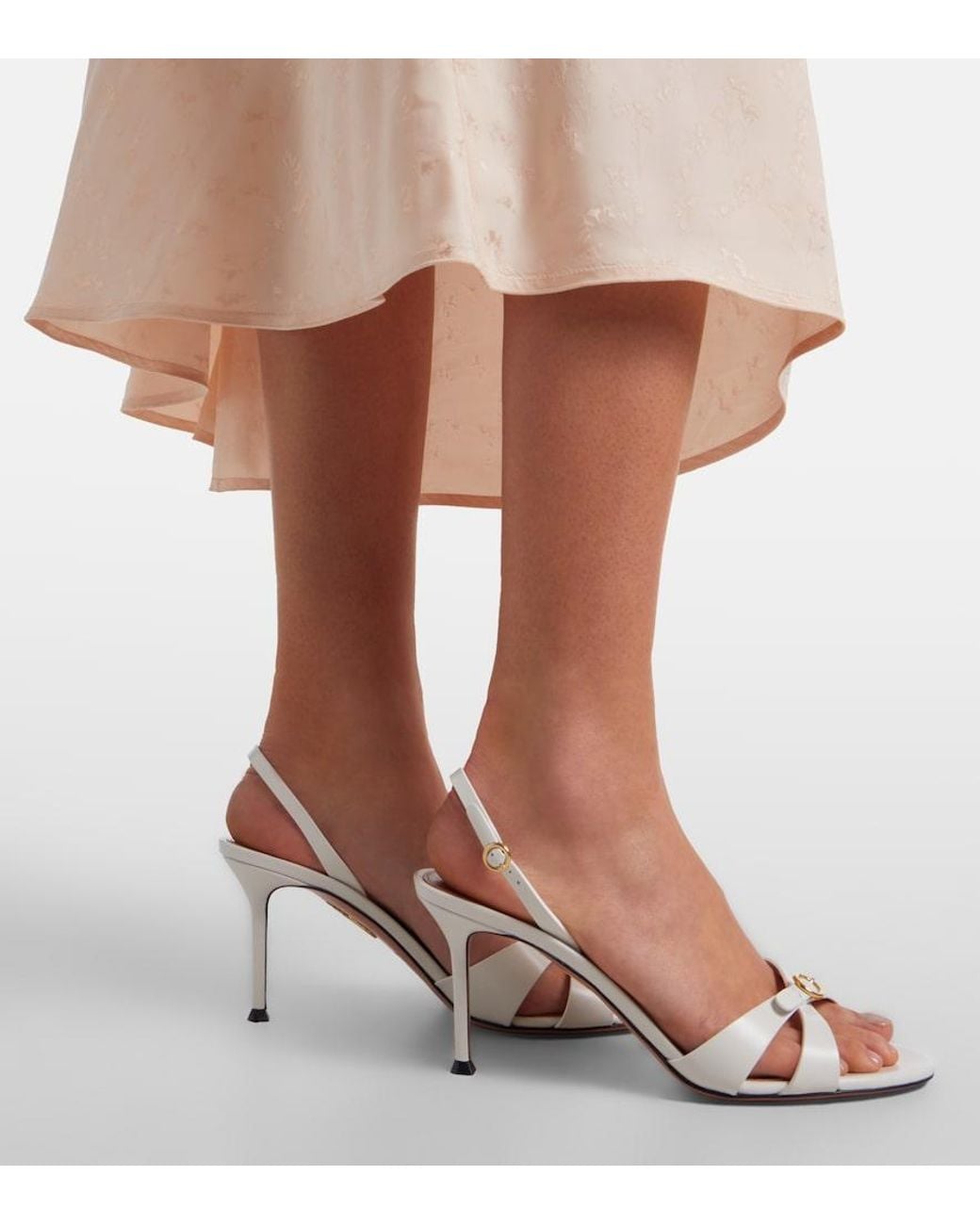 Aquazzura White Iza Leather Slingback Sandals
