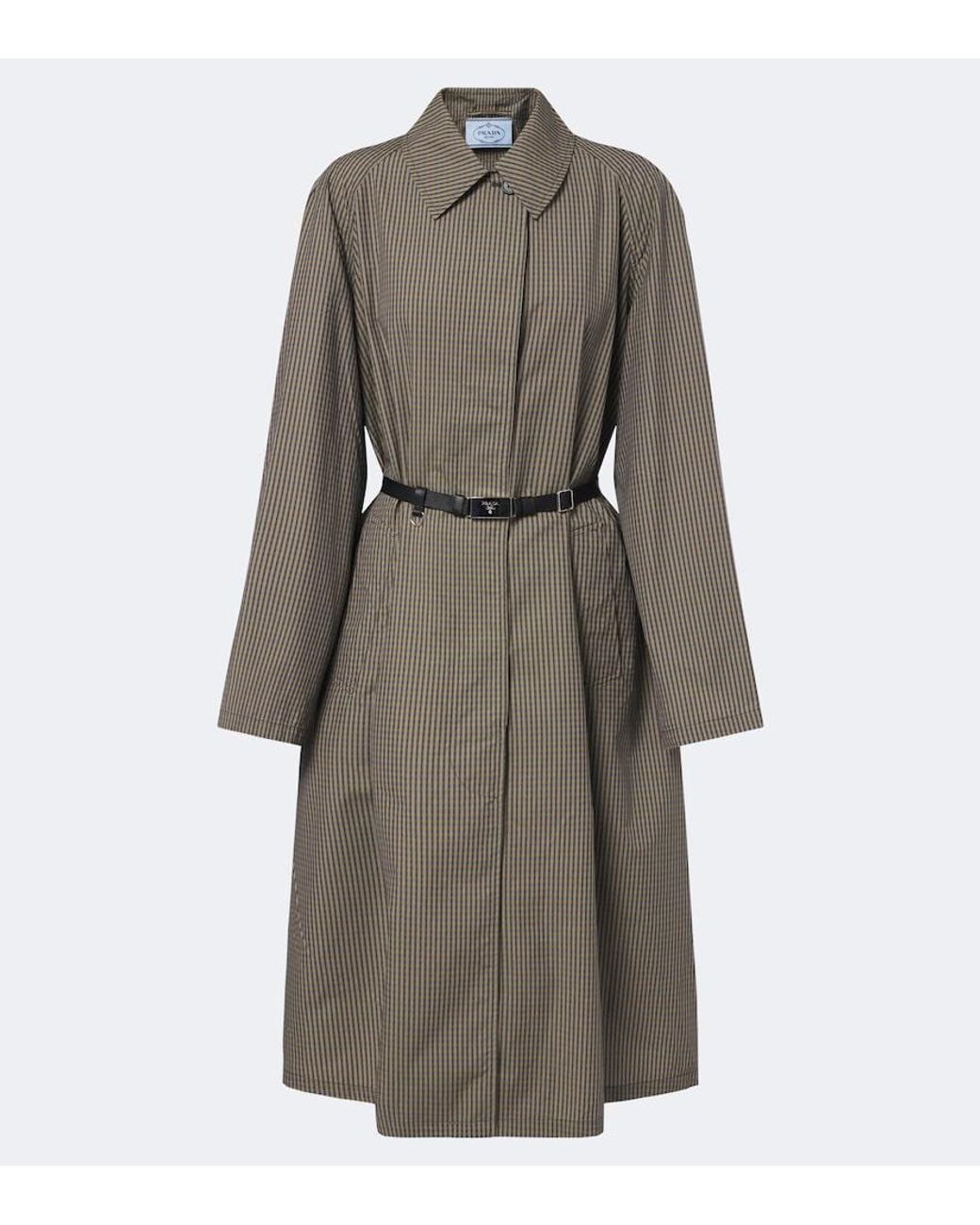 Prada Gray Checked Technical Trench Coat