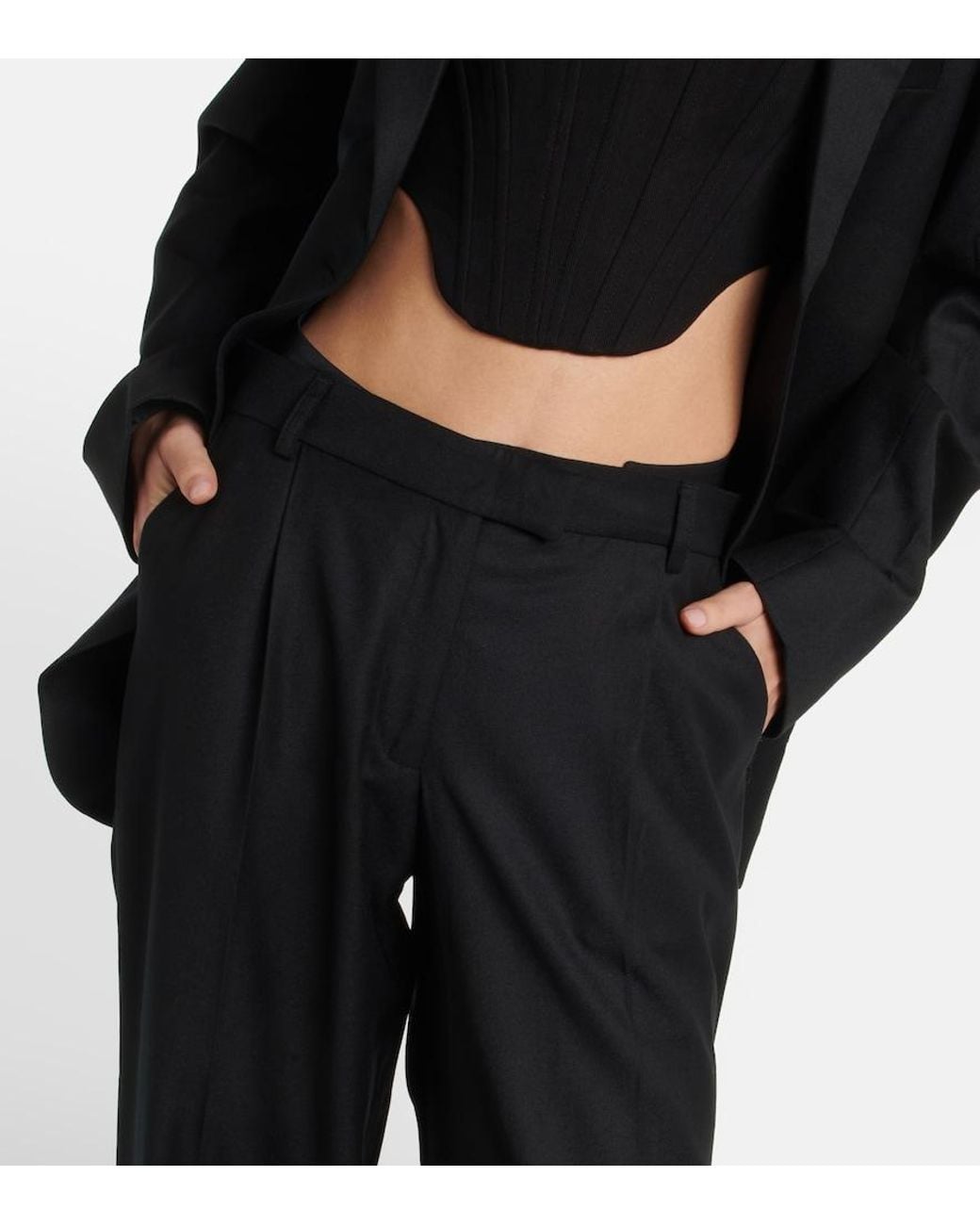 AYA MUSE Black Conso Low-Rise Wide-Leg Wool Pants