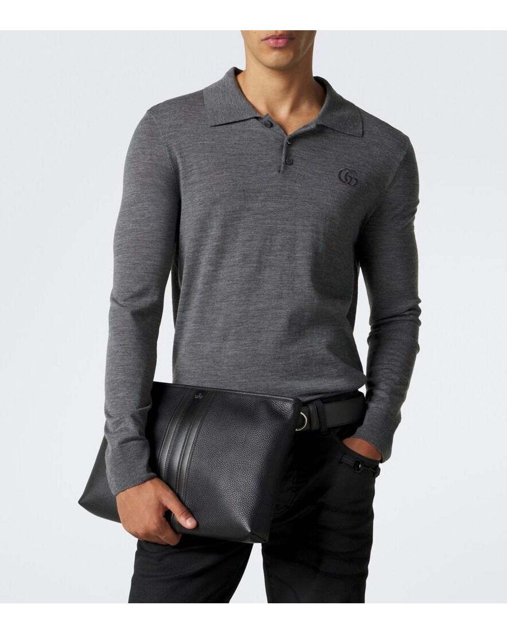 Gucci Black Medium Leather Pouch for men