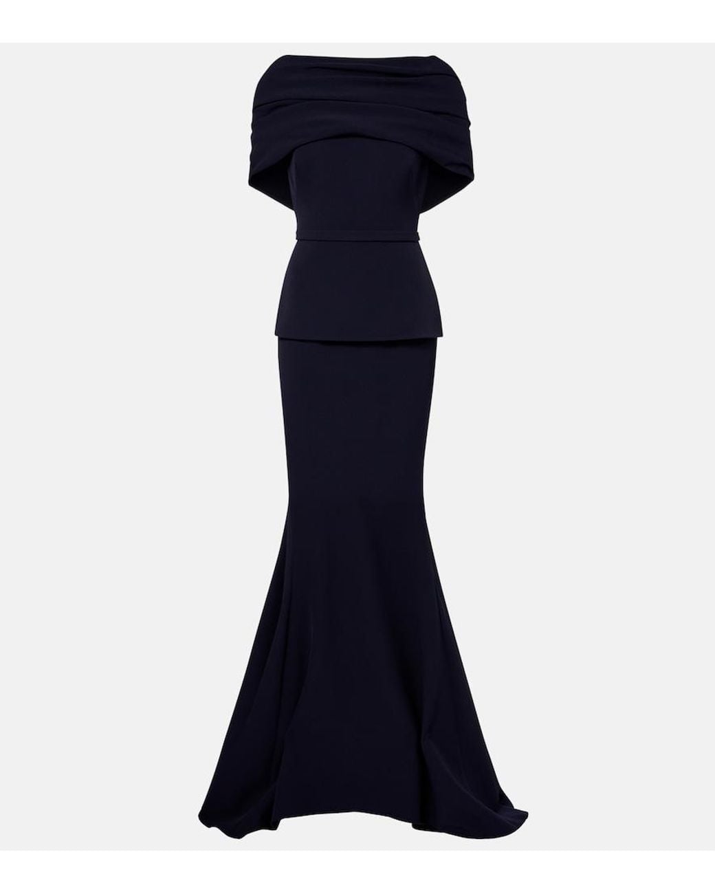 Safiyaa Blue Loura Off-Shoulder Crepe Gown