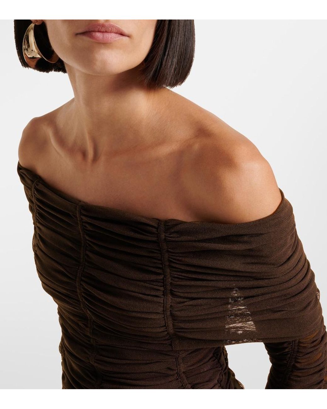 The Attico Brown Ruched Off-Shoulder Jersey Top