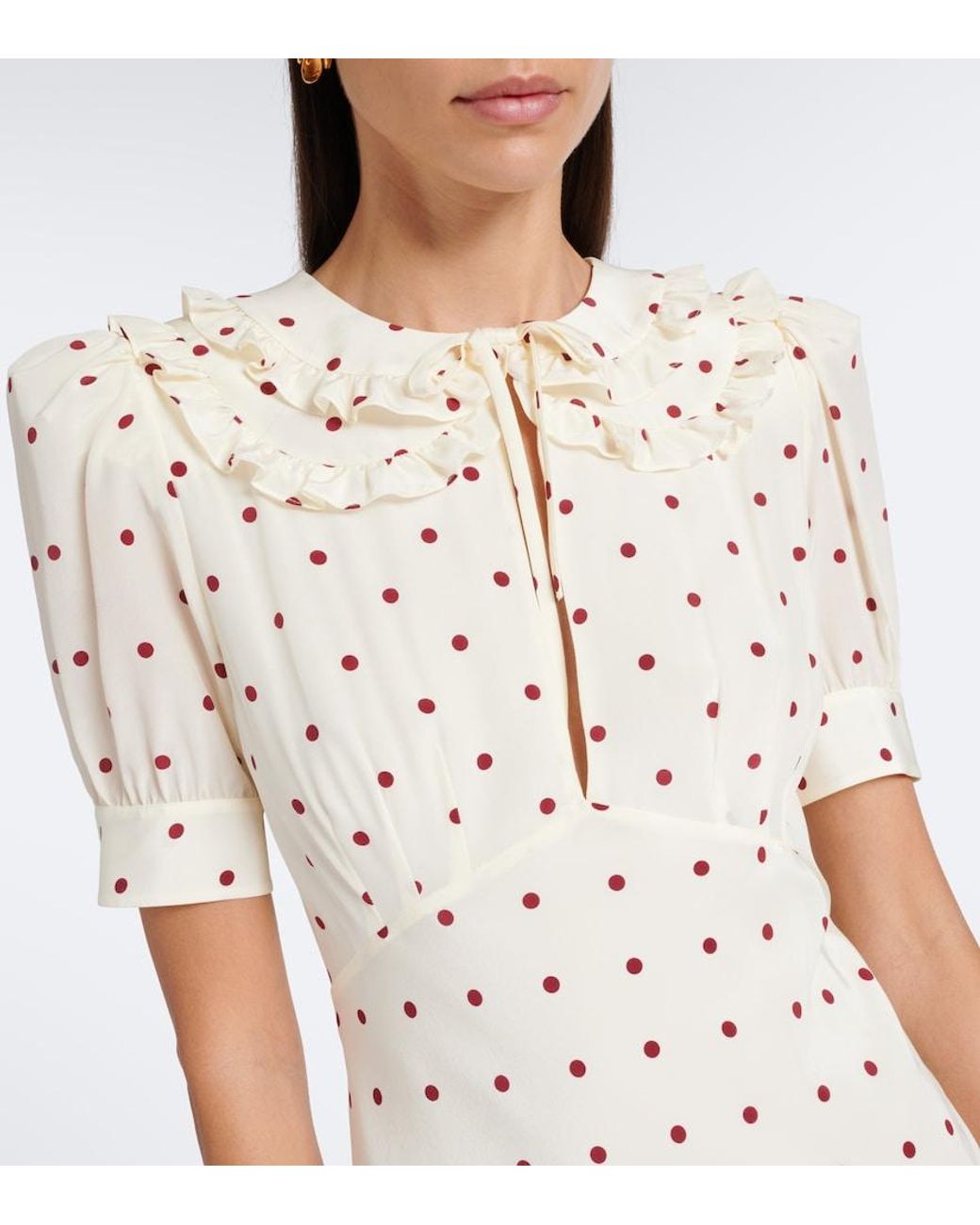 Alessandra Rich White Ruffled Polka-Dot Silk Midi Dress
