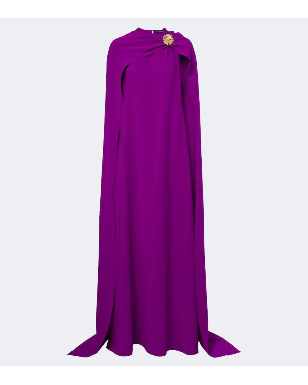 Oscar de la Renta Purple Embellished Caped Silk-Blend Georgette Gown