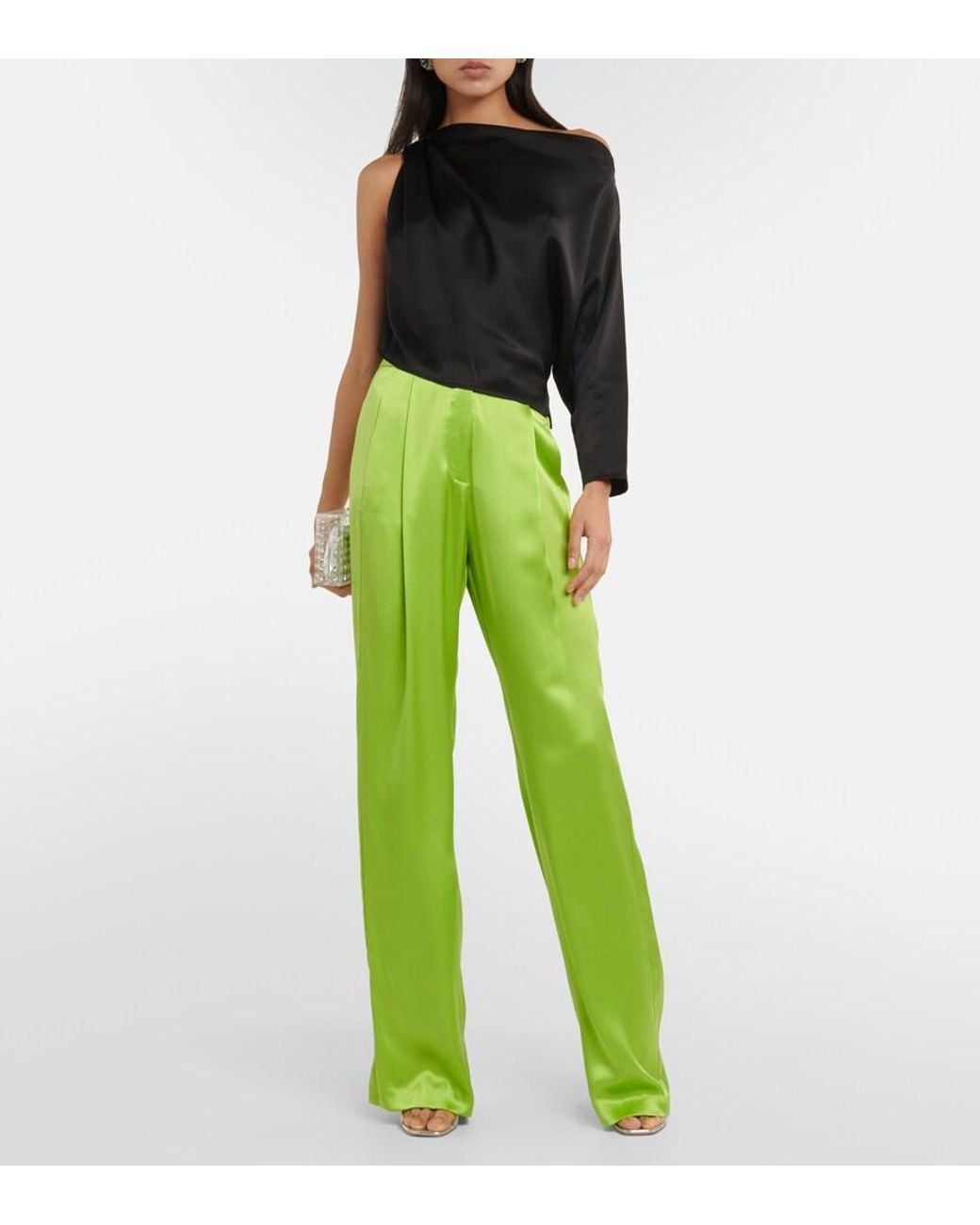 The Sei Black Draped One-Shoulder Silk Satin Top