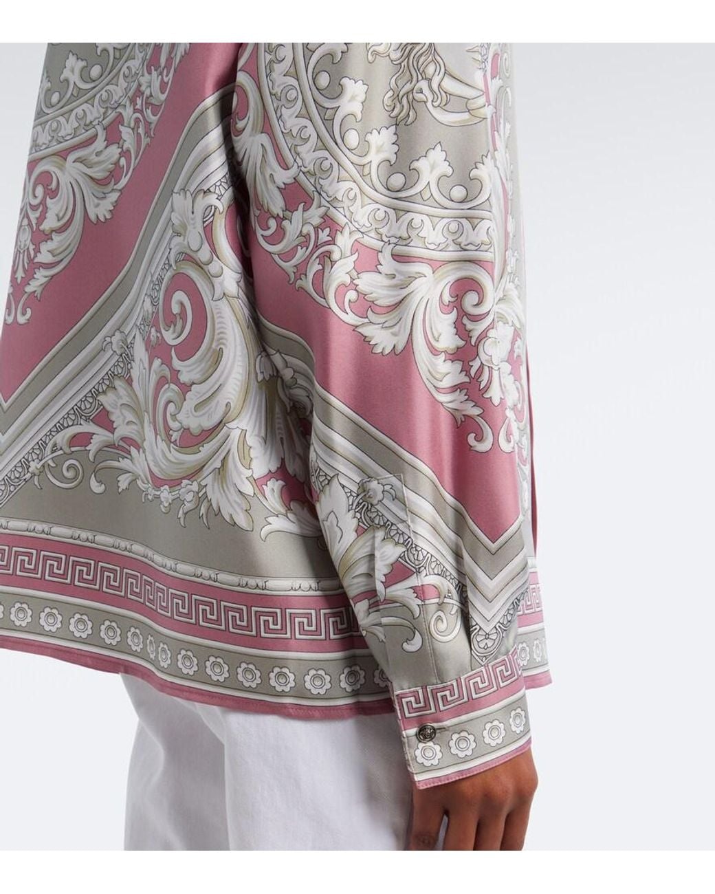 Camisa Greca De Sarga De Seda Estampada Versace de color Pink