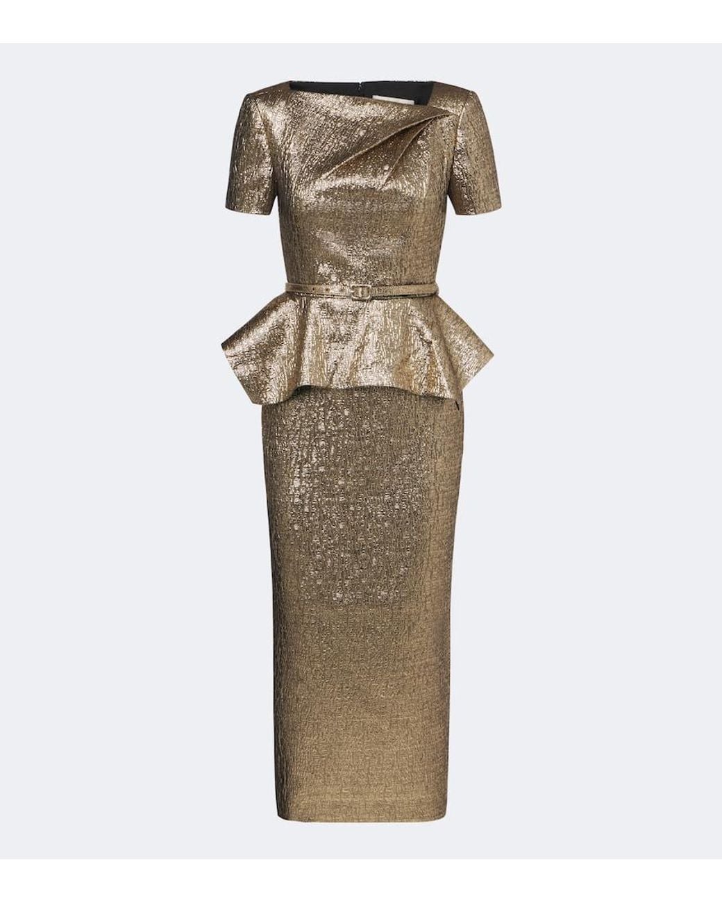 Roland Mouret Natural Belted Peplum Cloque Cocktail Dress