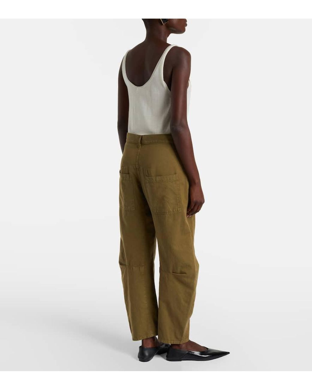 Nili Lotan Green Shon Cotton And Linen Barrel-Leg Pants