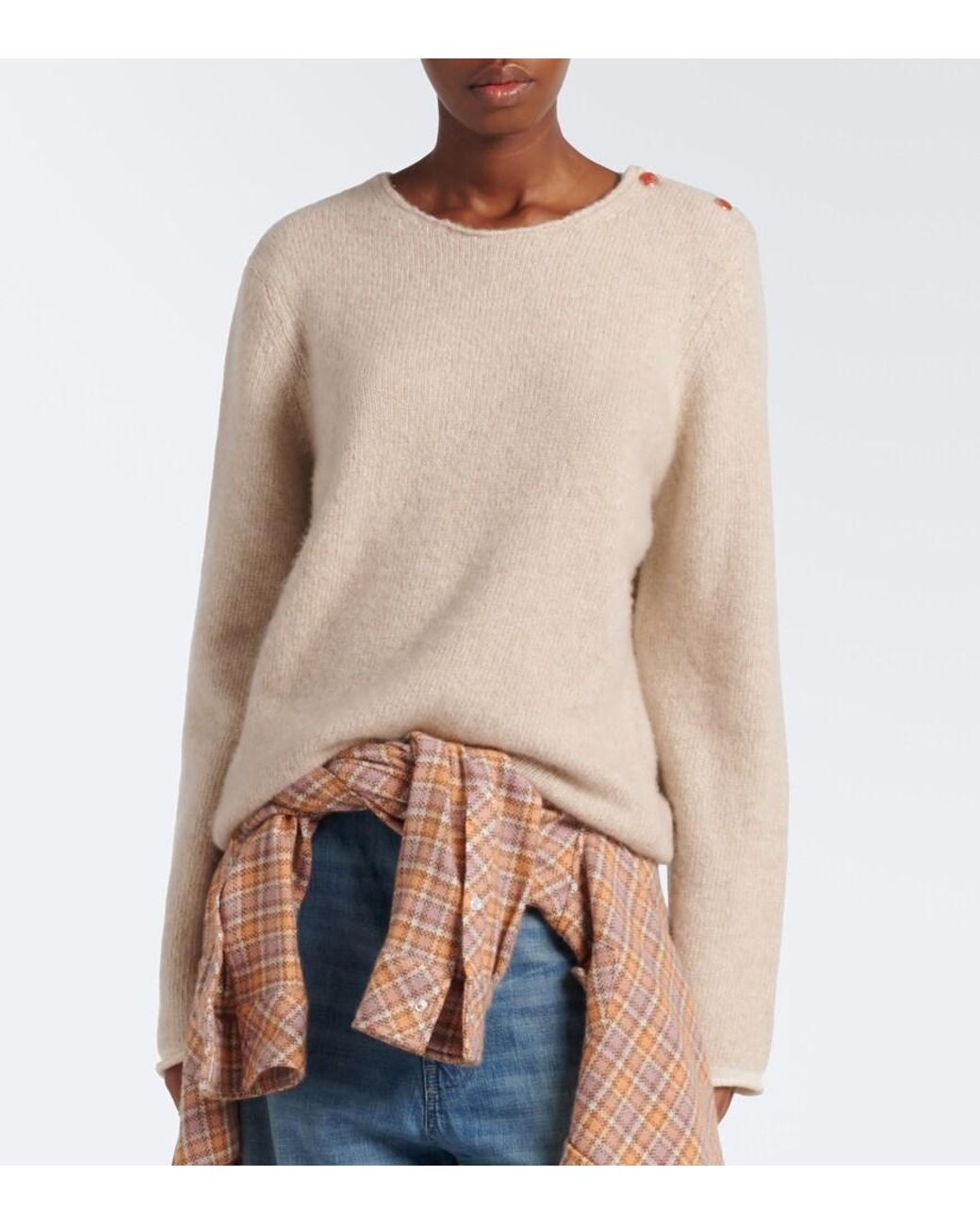 God's True Cashmere Natural Sand Cashmere Sweater With Carnelians