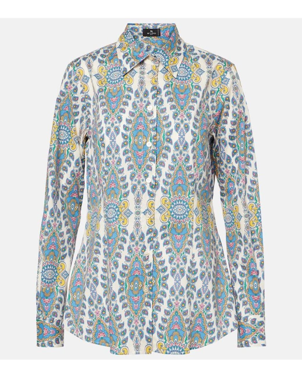 Etro Blue Printed Cotton-Blend Shirt