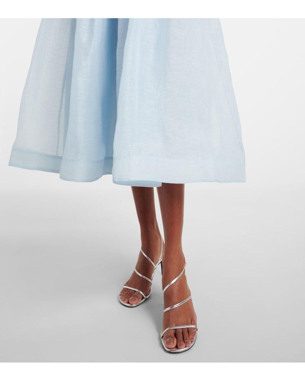 Zimmermann Blue Dawning Linen And Silk Midi Dress