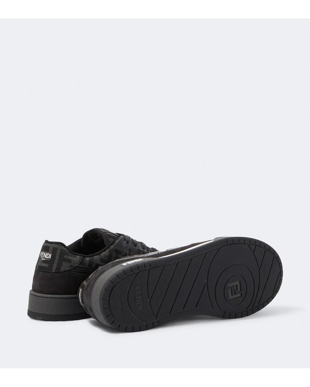 Fendi Black Match Ff Zucca Suede-Trimmed Sneakers for men