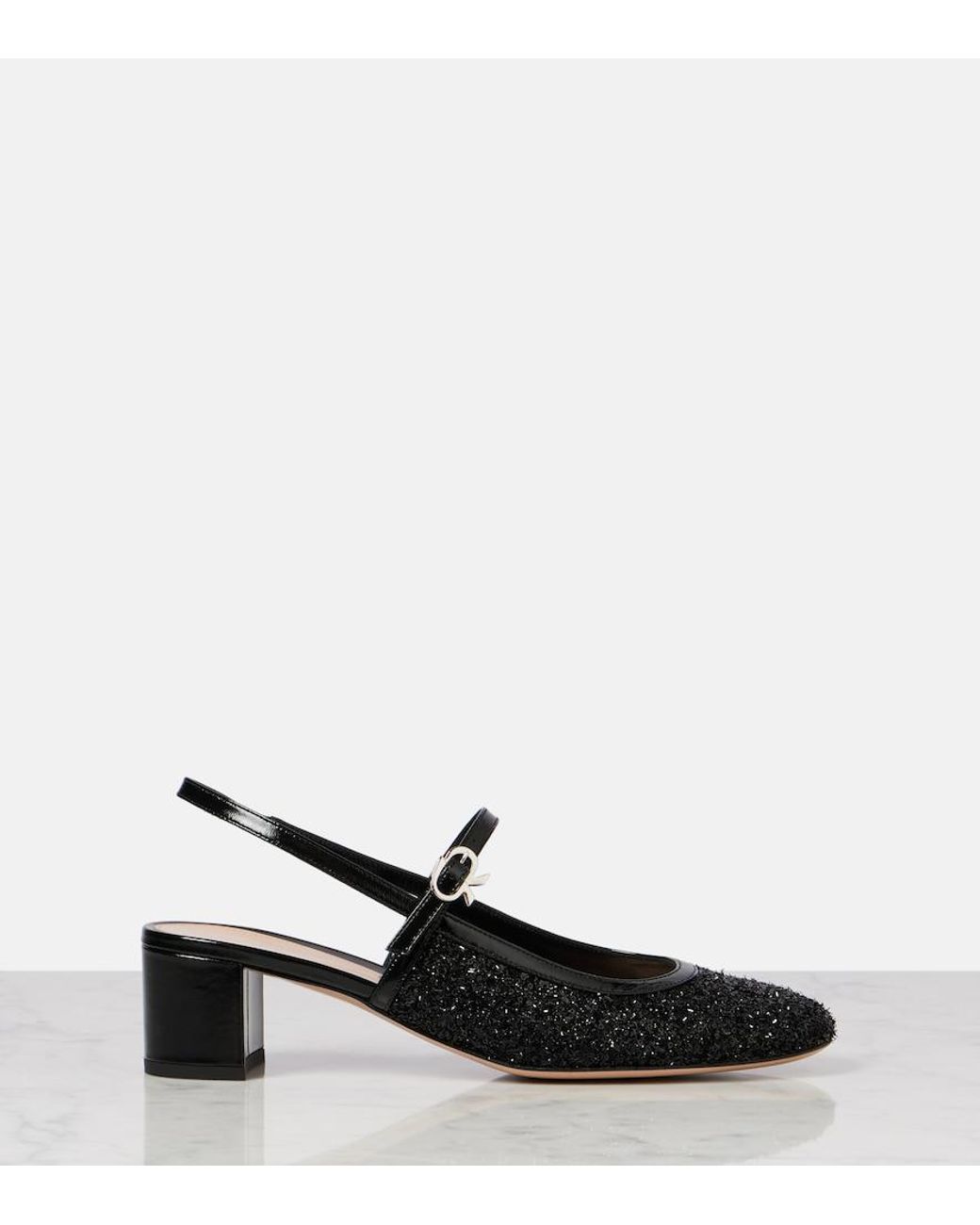 Gianvito Rossi Black Leather-Trimmed Slingback Pumps
