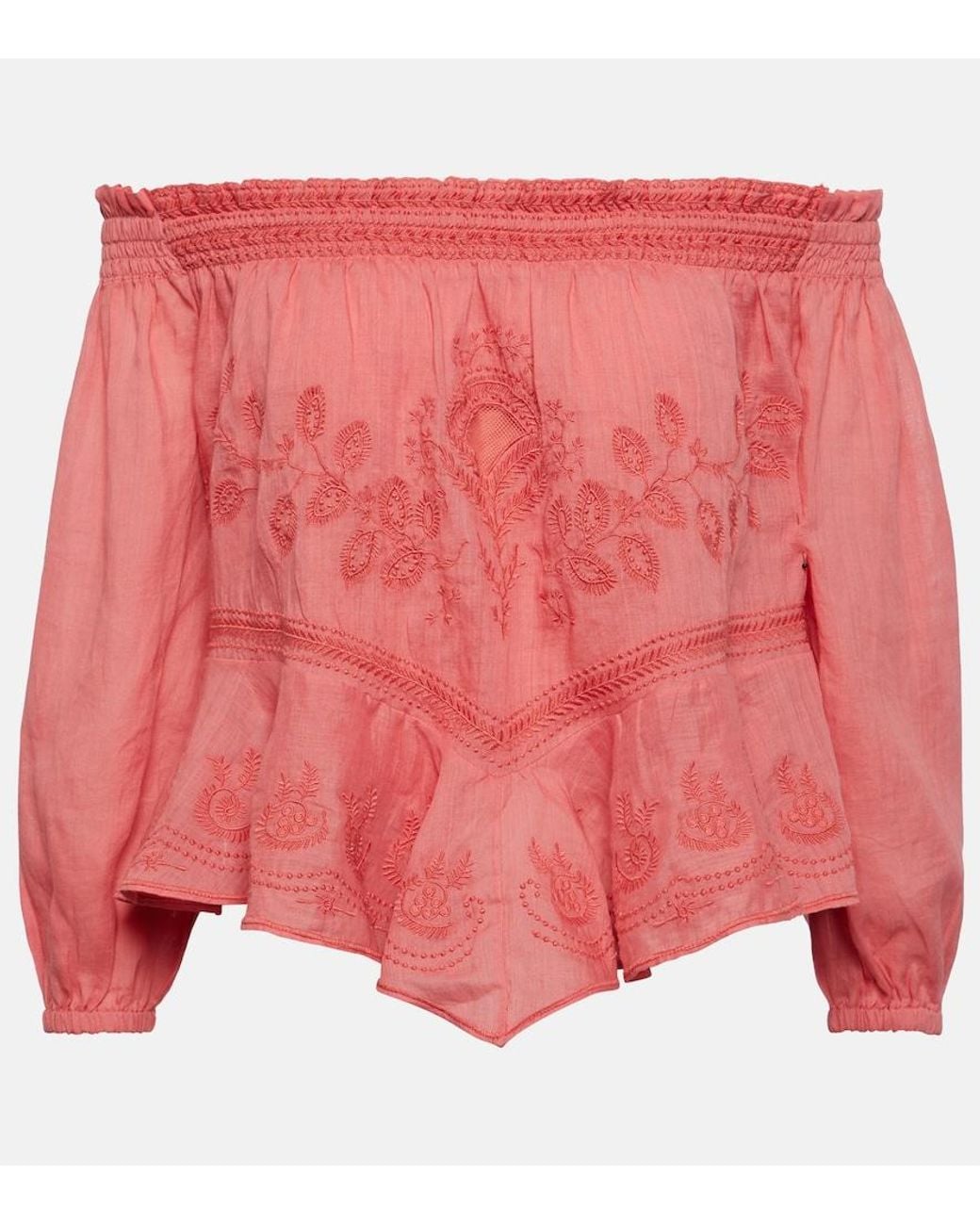 Isabel Marant Pink Erine Embroidered Off-Shoulder Top