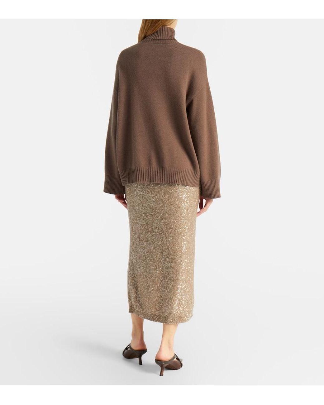 Brunello Cucinelli Natural Lame Pencil Skirt