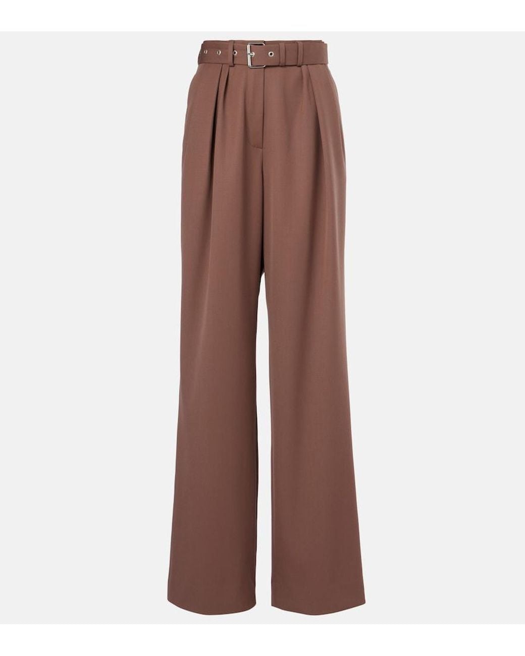 Dries Van Noten Brown Belted Wool Gabardine Wide-Leg Pants