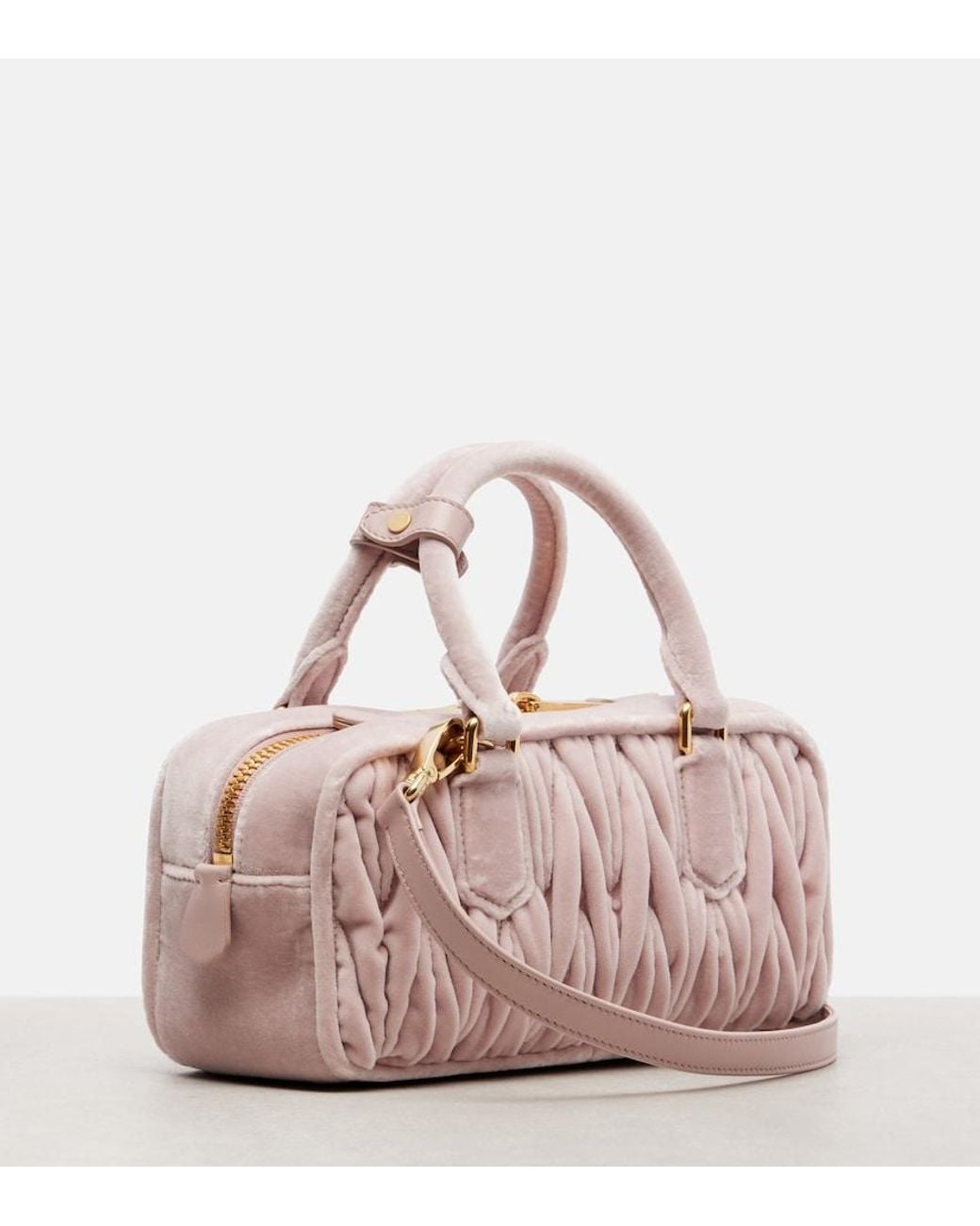 Miu Miu Pink Arcadie Matelasse Suede Top-Handle Bag
