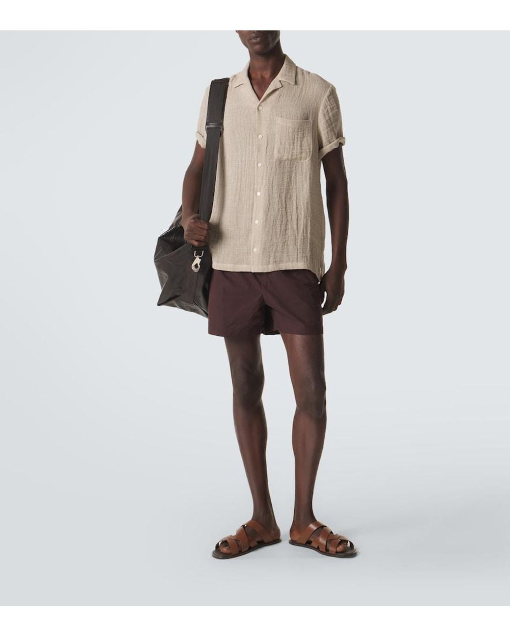 LeKasha Natural Linen Bowling Shirt for men