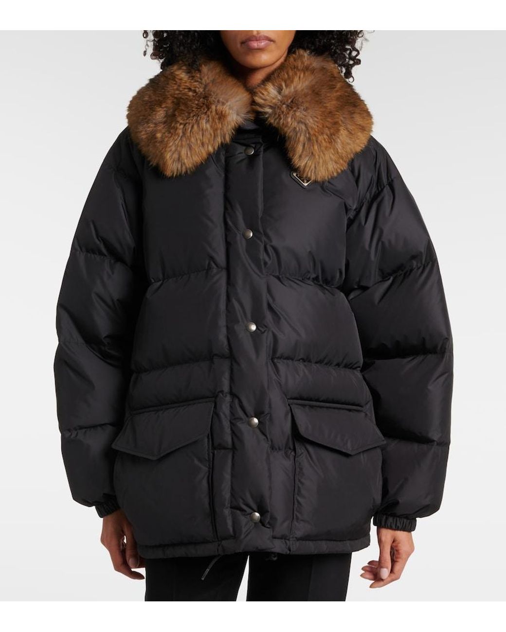 Prada Black Faux Fur-Trimmed Down Jacket